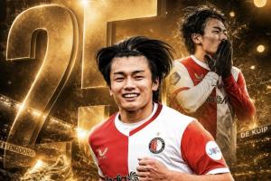 遠射攻入個人世界杯首球！上田綺世上賽季31場25球，榮膺荷甲金靴