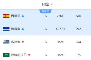H組3輪戰罷僅西班牙一隊有過勝績，為世界杯上第四次出現